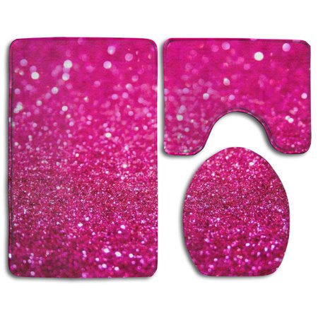 GOHAO Gorgeous Glitter Red Debris 3 Piece Bathroom Rugs Set Bath Rug Contour Mat and Toilet Lid Cover