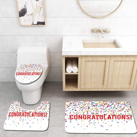 GOHAO Graduation Festive Cheerful Composition Falling Confetti and Appreciation Message 3 Piece Bathroom Rugs Set Bath Rug Contour Mat and Toilet Lid Cover