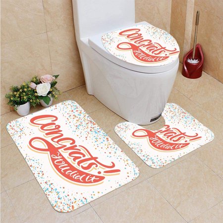 GOHAO Graduation Greeting Phrase Old ed Letters Pastel Colored Dots Approbation 3 Piece Bathroom Rugs Set Bath Rug Contour Mat and Toilet Lid Cover