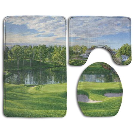 GOHAO Grand Golf Landscapes 3 Piece Bathroom Rugs Set Bath Rug Contour Mat and Toilet Lid Cover