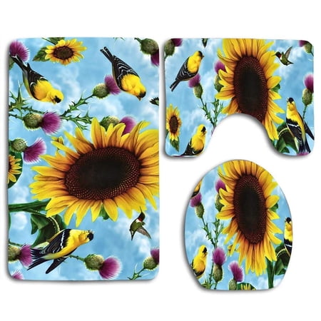 GOHAO Grass Sport Field 3 Piece Bathroom Rugs Set Bath Rug Contour Mat and Toilet Lid Cover