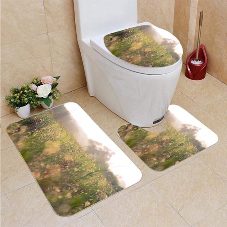 GOHAO Grass at Sunrise 3 Piece Bathroom Rugs Set Bath Rug Contour Mat and Toilet Lid Cover