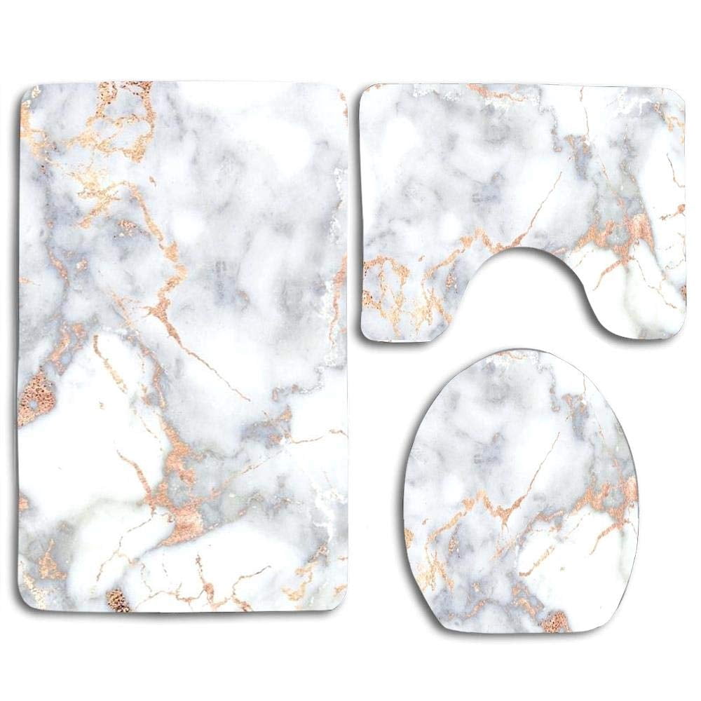 GOHAO Gray Marble Glitter Pink Metallic 3 Piece Bathroom Rugs Set Bath ...