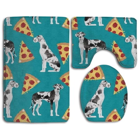 GOHAO Great Dane Pizza 3 Piece Bathroom Rugs Set Bath Rug Contour Mat and Toilet Lid Cover