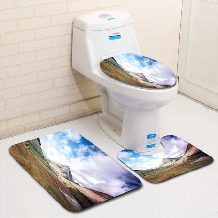 GOHAO Great Scottish Mountains Highlands in Sun at Spectacular Autumn 3 Piece Bathroom Rugs Set Bath Rug Contour Mat and Toilet Lid Cover