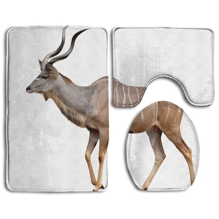 GOHAO Greater Kudu Isolated 3 Piece Bathroom Rugs Set Bath Rug Contour Mat and Toilet Lid Cover