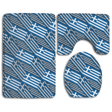 GOHAO Greece Flag 3D Art 3 Piece Bathroom Rugs Set Bath Rug Contour Mat and Toilet Lid Cover