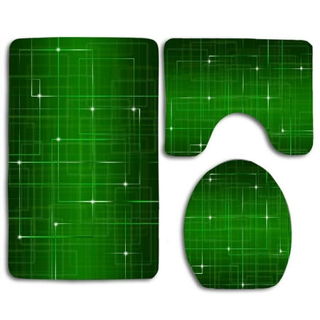 GOHAO Green Abstract 3 Piece Bathroom Rugs Set Bath Rug Contour Mat and Toilet Lid Cover