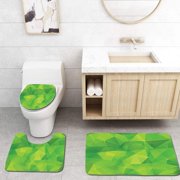 GOHAO Green Abstract Triangles Geometric Composition Fractal Mosaic Futuristic 3 Piece Bathroom Rugs Set Bath Rug Contour Mat and Toilet Lid Cover