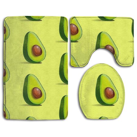 GOHAO Green Avocado 3 Piece Bathroom Rugs Set Bath Rug Contour Mat and Toilet Lid Cover