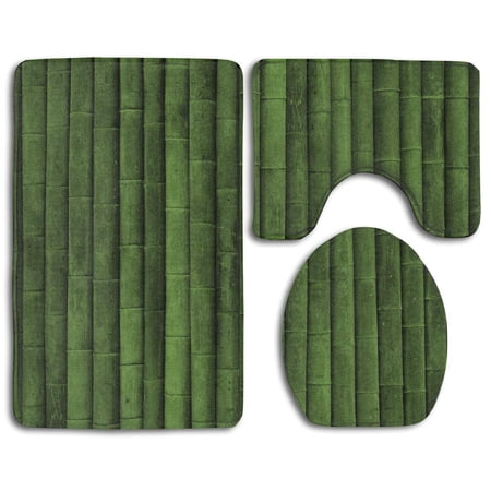 GOHAO Green Bamboo 3 Piece Bathroom Rugs Set Bath Rug Contour Mat and Toilet Lid Cover
