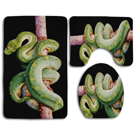 GOHAO Green Boa Constrictor 3 Piece Bathroom Rugs Set Bath Rug Contour Mat and Toilet Lid Cover