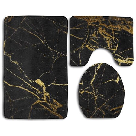 GOHAO Green Marble Skidproof 3 Piece Bathroom Rugs Set Bath Rug Contour Mat and Toilet Lid Cover