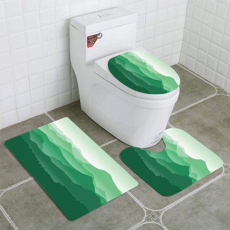 GOHAO Green Mountains in Fog Seamless 3 Piece Bathroom Rugs Set Bath Rug Contour Mat and Toilet Lid Cover