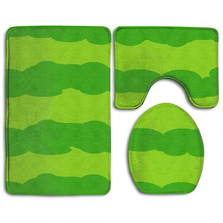 GOHAO Green Stripe 3 Piece Bathroom Rugs Set Bath Rug Contour Mat and Toilet Lid Cover