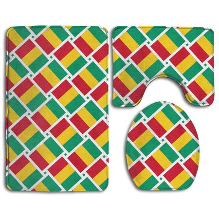 GOHAO Guinea Flag Weave 3 Piece Bathroom Rugs Set Bath Rug Contour Mat and Toilet Lid Cover