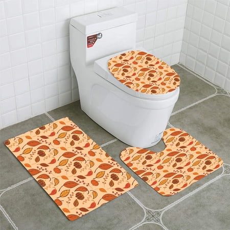 GOHAO Halloween Seamless Pumpkins and Leaves 3 Piece Bathroom Rugs Set Bath Rug Contour Mat and Toilet Lid Cover