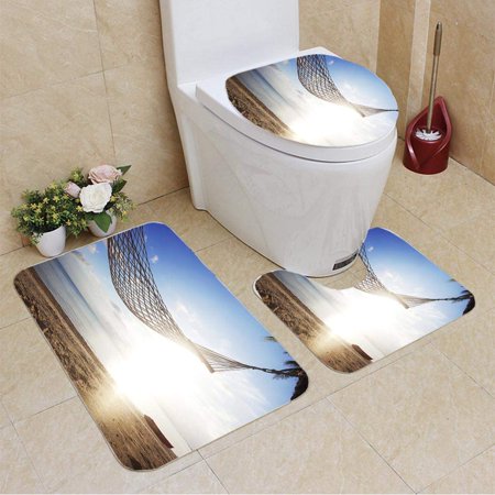 GOHAO Hammock Beach 3 Piece Bathroom Rugs Set Bath Rug Contour Mat and Toilet Lid Cover