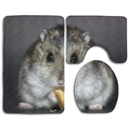 GOHAO Hamster Dwarf Hamster Good Luck 3 Piece Bathroom Rugs Set Bath Rug Contour Mat and Toilet Lid Cover