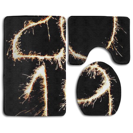 GOHAO Happy 2019 3 Piece Bathroom Rugs Set Bath Rug Contour Mat and Toilet Lid Cover
