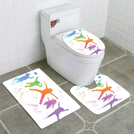 GOHAO Happy Children Jumping 3 Piece Bathroom Rugs Set Bath Rug Contour Mat and Toilet Lid Cover