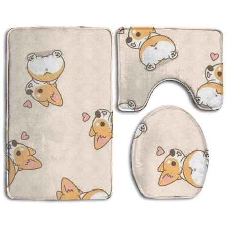 GOHAO Happy Christmas Queen's Corgi Doggy 3 Piece Bathroom Rugs Set Bath Rug Contour Mat and Toilet Lid Cover