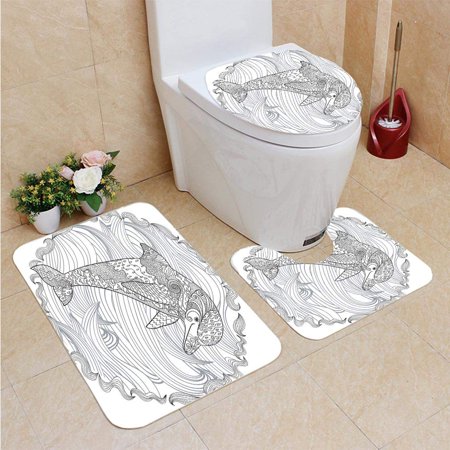 GOHAO Happy Dolphin high Details 3 Piece Bathroom Rugs Set Bath Rug Contour Mat and Toilet Lid Cover