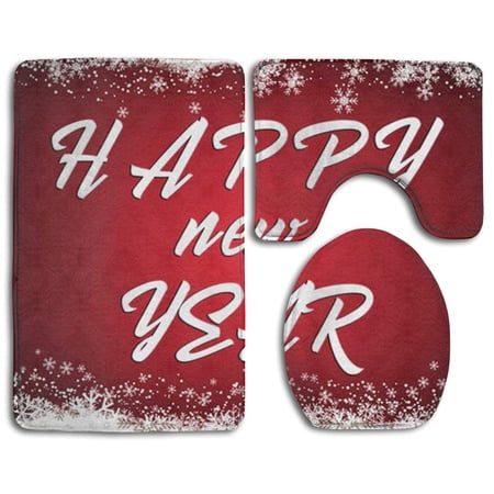 GOHAO Happy New Year 3 Piece Bathroom Rugs Set Bath Rug Contour Mat and Toilet Lid Cover