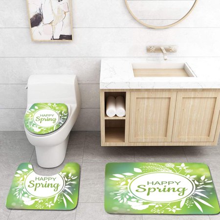GOHAO Happy Spring Green Card a Textured Abstract 3 Piece Bathroom Rugs Set Bath Rug Contour Mat and Toilet Lid Cover