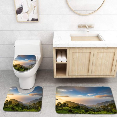 GOHAO Hawaii 3 Piece Bathroom Rugs Set Bath Rug Contour Mat and Toilet Lid Cover