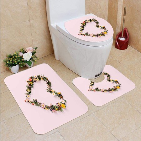 GOHAO He Nature Love Concept Flat Lay 3 Piece Bathroom Rugs Set Bath Rug Contour Mat and Toilet Lid Cover
