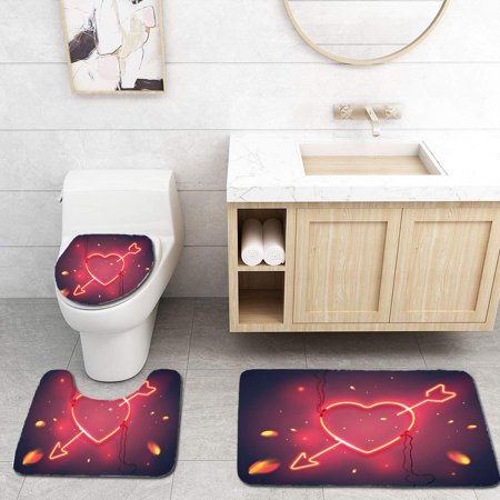 GOHAO Heart Arrow fire 01 3 Piece Bathroom Rugs Set Bath Rug Contour Mat and Toilet Lid Cover