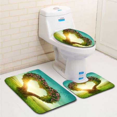 GOHAO Heart Shaped Tree 3 Piece Bathroom Rugs Set Bath Rug Contour Mat and Toilet Lid Cover