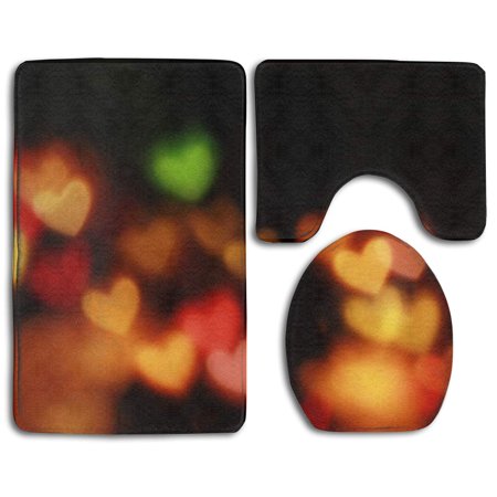 GOHAO Hearts Glare Light 3 Piece Bathroom Rugs Set Bath Rug Contour Mat and Toilet Lid Cover
