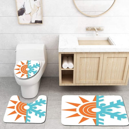GOHAO Heating and Cooling Symbol 3 Piece Bathroom Rugs Set Bath Rug Contour Mat and Toilet Lid Cover