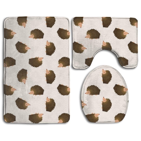 GOHAO Hedgehog 3 Piece Bathroom Rugs Set Bath Rug Contour Mat and Toilet Lid Cover