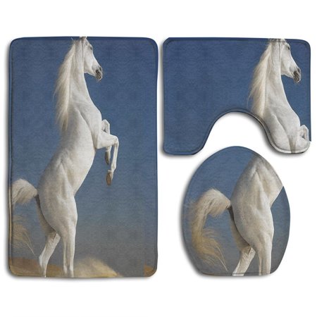 GOHAO Horse 3 Piece Bathroom Rugs Set Bath Rug Contour Mat and Toilet Lid Cover