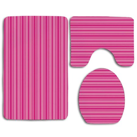GOHAO Hot Pink Horizontal Bold and Thin Stripes in Pink Tones Geometrical Classic Composition 3 Piece Bathroom Rugs Set Bath Rug Contour Mat and Toilet Lid Cover