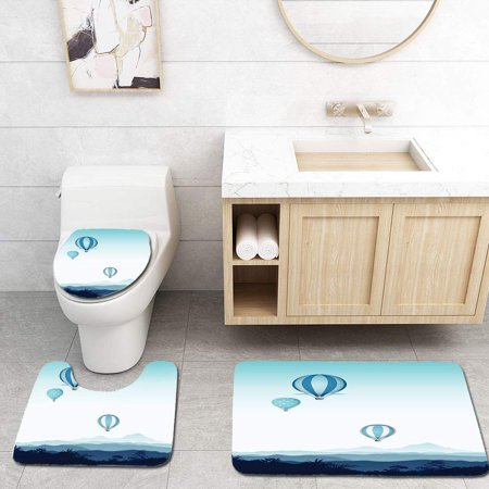 GOHAO Hot air Balloons Blue Mountains 3 Piece Bathroom Rugs Set Bath Rug Contour Mat and Toilet Lid Cover
