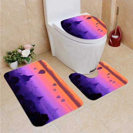 GOHAO Hot air Balloons in Bagan Myanmar 3 Piece Bathroom Rugs Set Bath Rug Contour Mat and Toilet Lid Cover