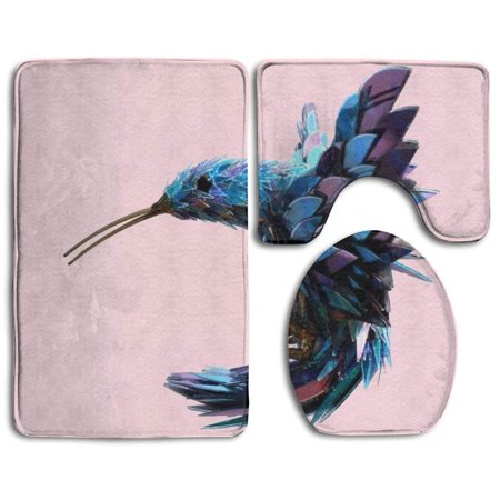GOHAO Hummingbird Art1 3 Piece Bathroom Rugs Set Bath Rug Contour Mat and Toilet Lid Cover