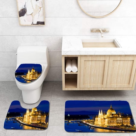 GOHAO Hungarian Parliament Building 3 Piece Bathroom Rugs Set Bath Rug Contour Mat and Toilet Lid Cover