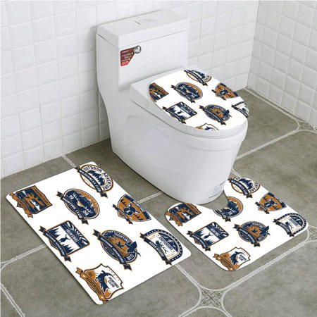 GOHAO Hunting Shield Icons Set Hunt Sports Club Emblems and Labels 3 Piece Bathroom Rugs Set Bath Rug Contour Mat and Toilet Lid Cover