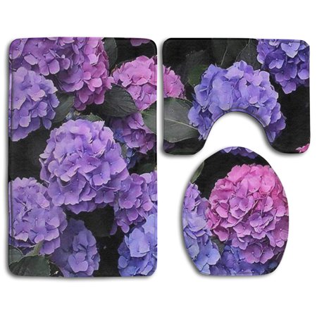 GOHAO Hydrangea 3 Piece Bathroom Rugs Set Bath Rug Contour Mat and Toilet Lid Cover