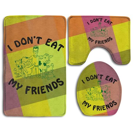 GOHAO I Don T Eat My Friends 3 Piece Bathroom Rugs Set Bath Rug Contour Mat and Toilet Lid Cover