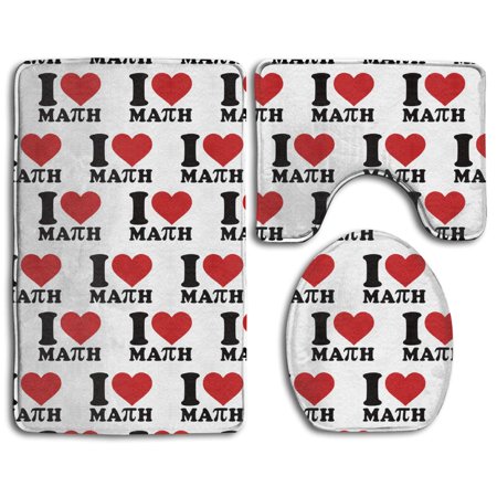 GOHAO I Love Math 3 Piece Bathroom Rugs Set Bath Rug Contour Mat and Toilet Lid Cover