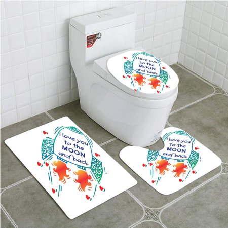 GOHAO I Love You Cute Rocket Going to Space Galactic Motivation Up to Stars Happiness 3 Piece Bathroom Rugs Set Bath Rug Contour Mat and Toilet Lid Cover