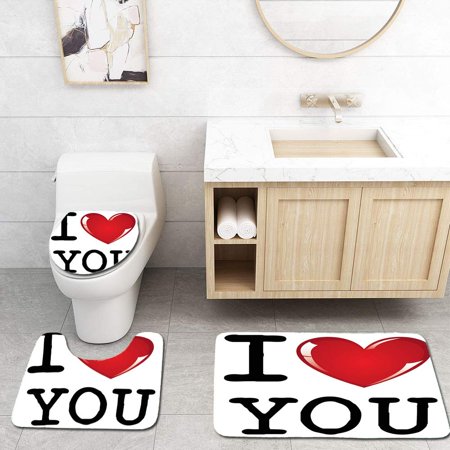GOHAO I Love You Valentines Message Birthday Best Friends Love Celebration Together Theme 3 Piece Bathroom Rugs Set Bath Rug Contour Mat and Toilet Lid Cover