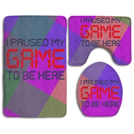 GOHAO I Paused My Game 3 Piece Bathroom Rugs Set Bath Rug Contour Mat and Toilet Lid Cover