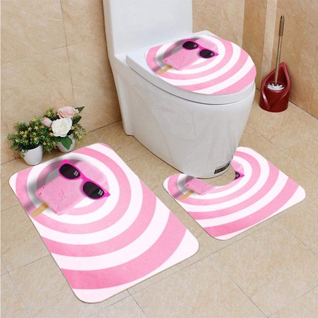 GOHAO Ice Cream 3 Piece Bathroom Rugs Set Bath Rug Contour Mat and Toilet Lid Cover